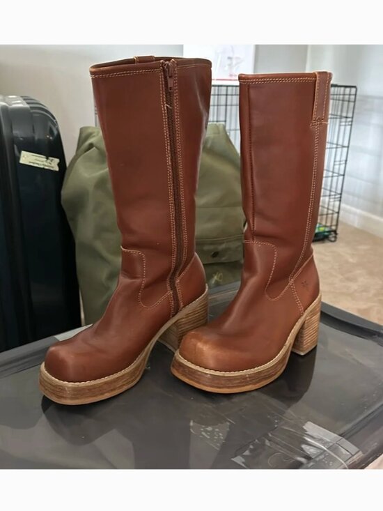 Frye Shoes - Vintage Frye Dorian Brown Leather Platform Chunky Heeled Boots Y2K 90’s SZ: 6.5
